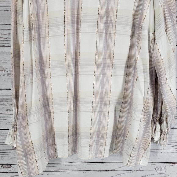 Lane Bryant Light Brown Metallic Stripe Keyhole Top Detail Blouse Size 14 - Picture 5 of 12